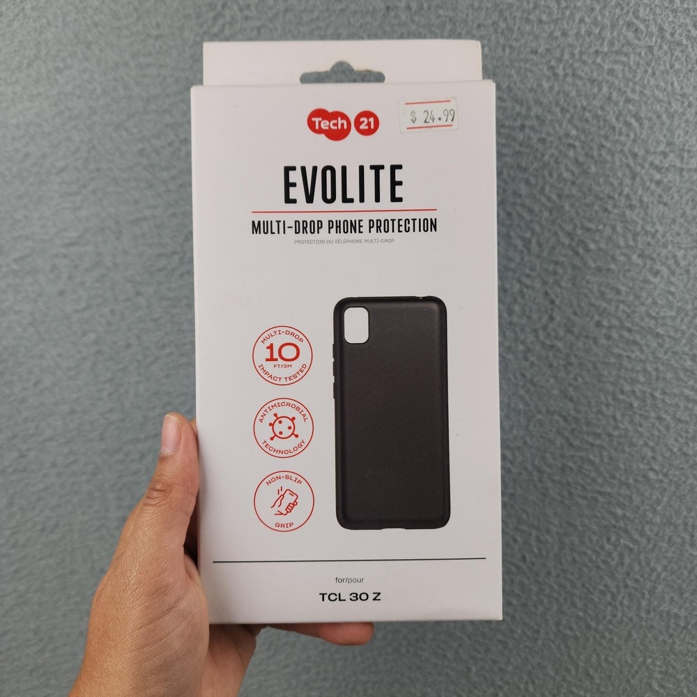 Tech 21 Evolite Case TCL 30 Z Black Non-Slip Grip Antimicrobial Shockproof New